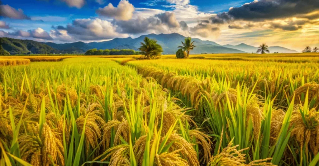 a paddy field, which is ready to be harvested.